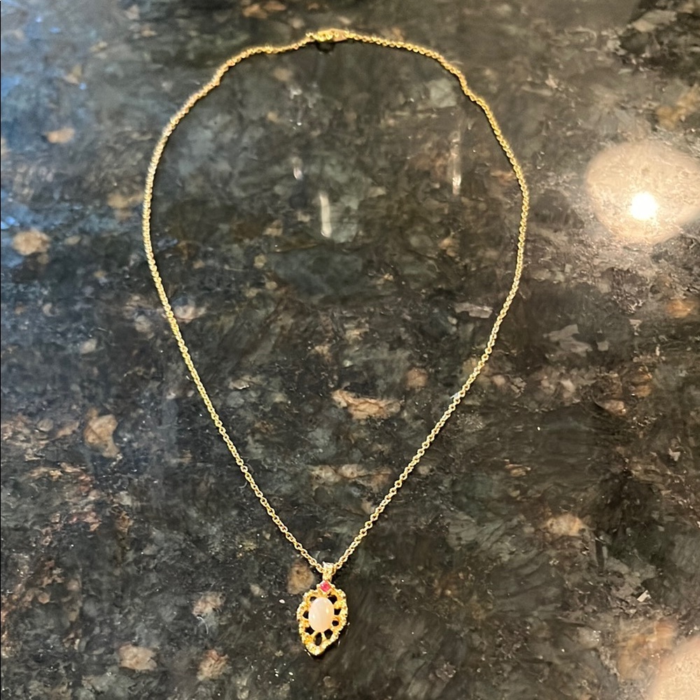 Vintage Van Doran Genuine Ruby and Opal Pendant Necklace